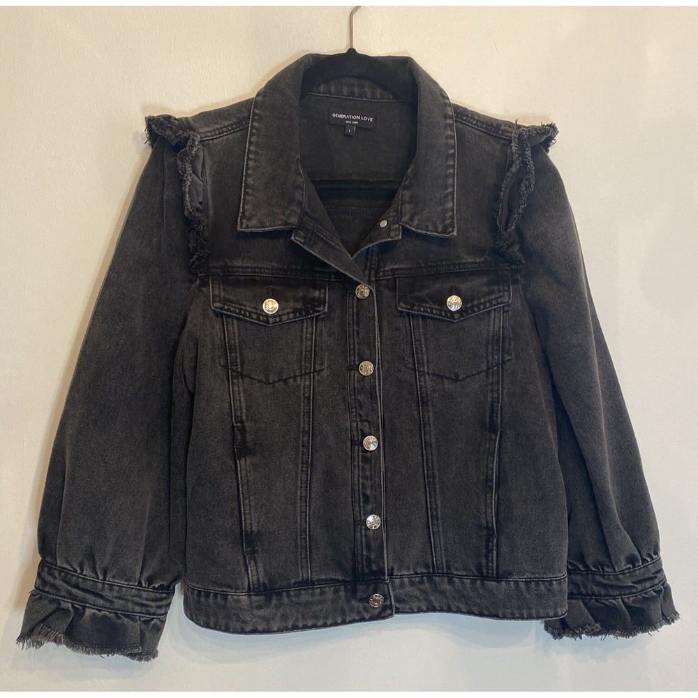 Generation Love ||‎ Gabby Denim Jacket Ruffle Fray in Washed Black EUC